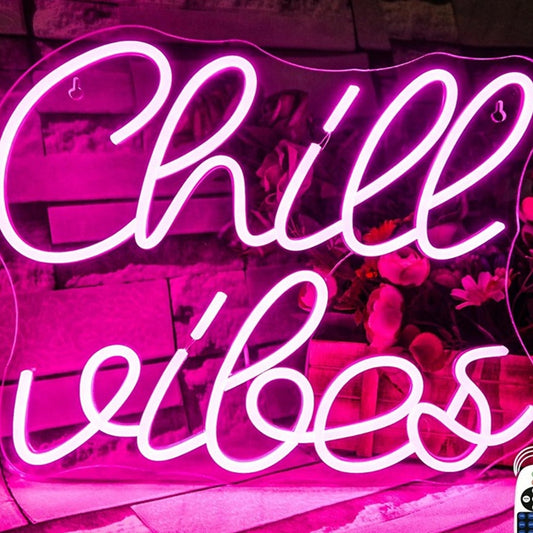 Lovely Bright Pink “Chill Vibes” LED Night Light Room Wall Decoration