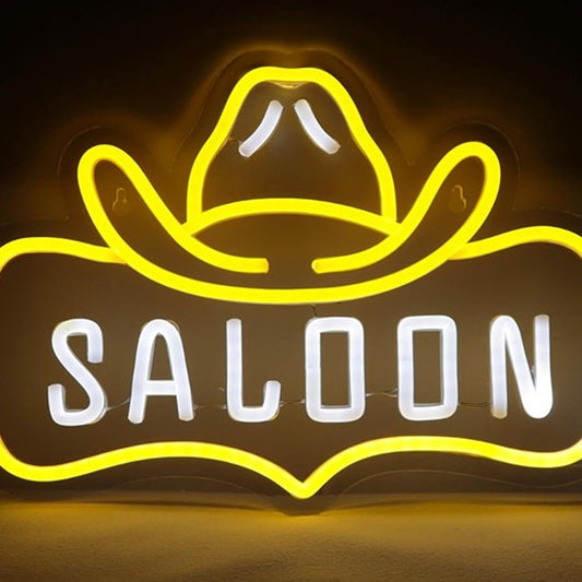Vivid Bright Yellow Cowboy Hat “Saloon” LED Night Light Room Wall Decoration