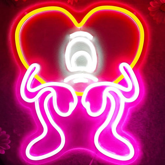 Fun Bright Red Bad Bunny Sad Heart LED Night Light Room Wall Decoration