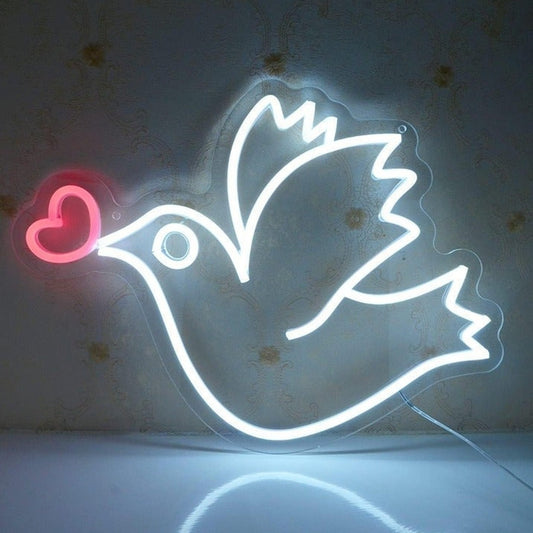 Lovely Bright Love Dove of Peace Heart LED Night Light Room Wall Decor
