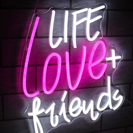 Lovely Bright Pink/White Life Love + Friends LED Night Light Room Wall Decor