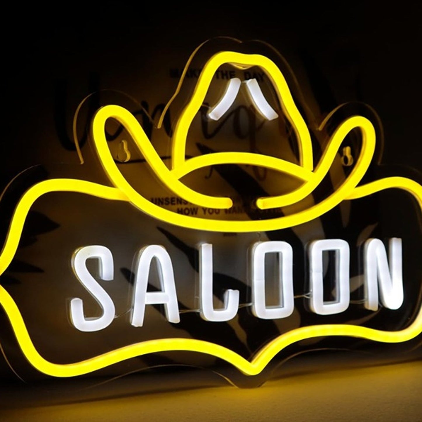 Vivid Bright Yellow Cowboy Hat “Saloon” LED Night Light Room Wall Decoration