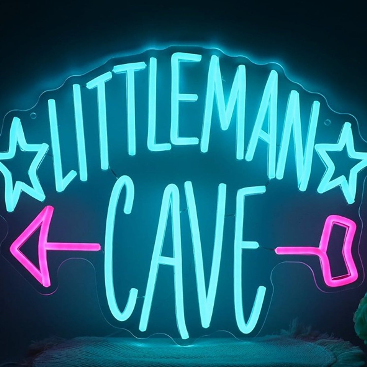 Fun Bright Blue / Pink “Little Man Cave” LED Night Light Room Wall Decoration