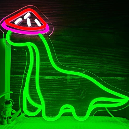 Fun Bright Green Dinosaur with Watermelon on Head Night Light Room Wall Decor