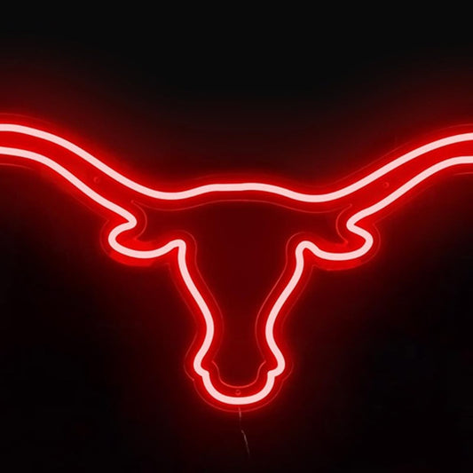 Vivid Bright Red Long Horn Texas Bull LED Night Light Room Wall Decoration