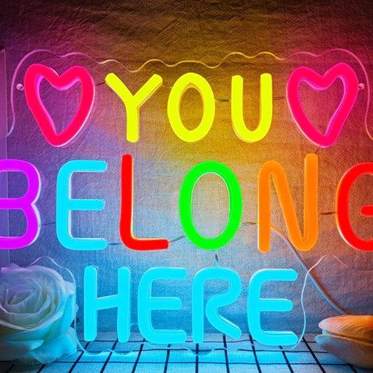 Lovely Bright Rainbow “You Belong Here” Red Heart Night Light Room Wall Decor