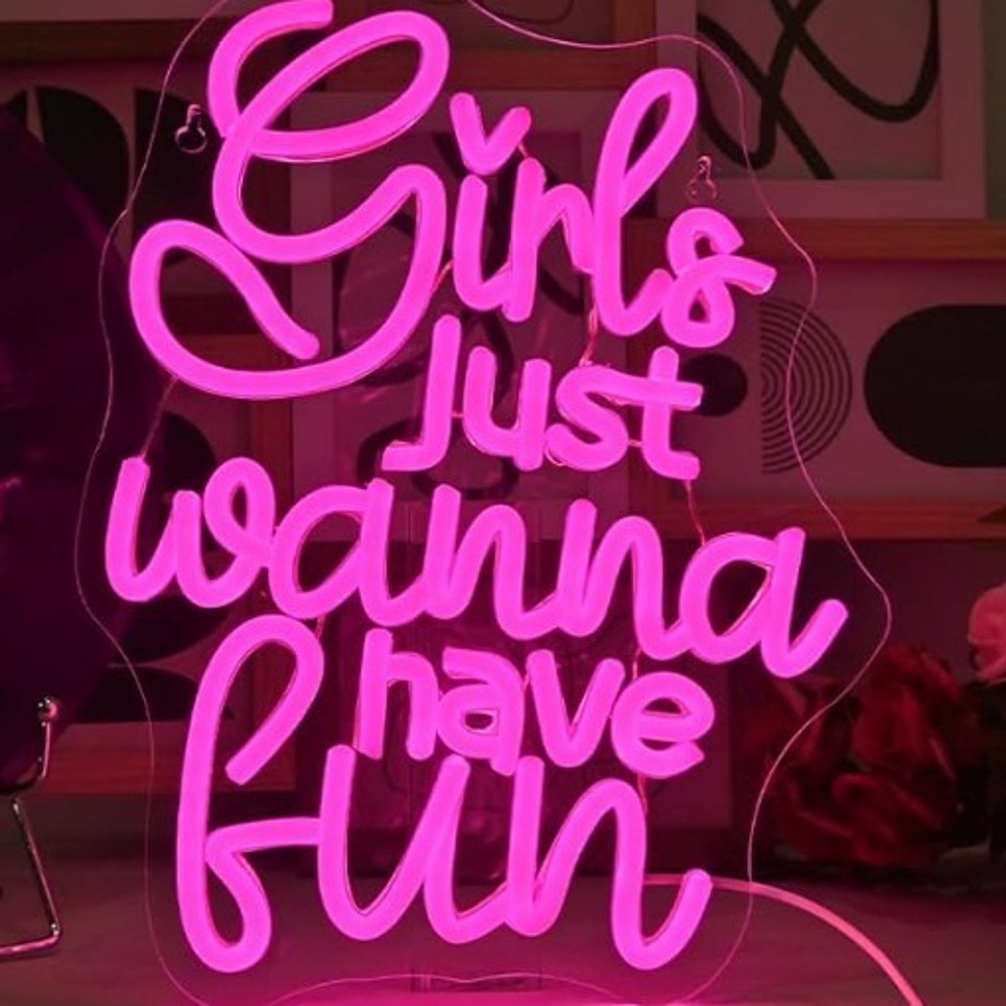 Fun Bright Pink “Girls Just Wanna Have Fun” LED Night Light Room Wall Decoration