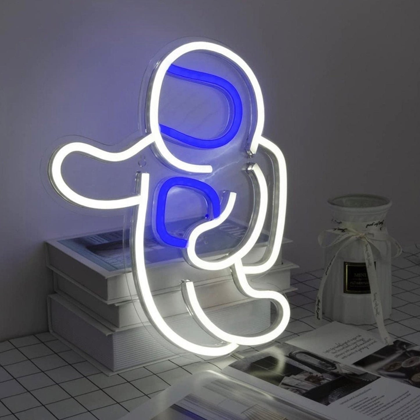 Fun Bright White & Blue Floating Space Astronaut LED Night Light Room Wall Decor