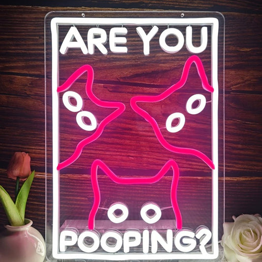 Funny Bright Pink Kitty Cats “Are You Pooping?” LED Night Light Room Wall Decor