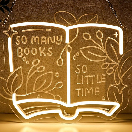 Lovely Warm Bright “So Many Books So Little Time” LED Light Sign Room Wall Decor