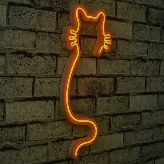 Warm Yellow Kitty Cat LED Night Light Room Wall Line Art Decoration