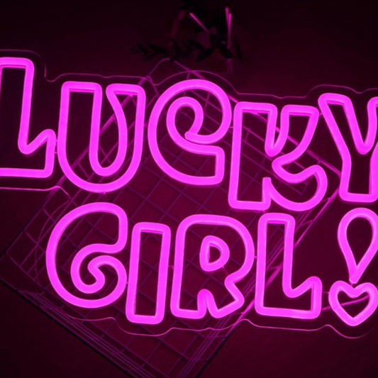 Fun Bright Pink “Lucky Girl!” LED Night Light Room Wall Decoration