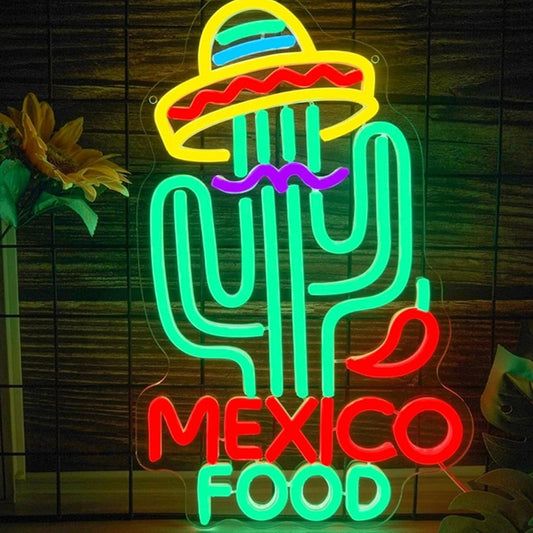 Fun Bright Green Mexican Cactus “Mexico Food” LED Night Light Room Wall Decor