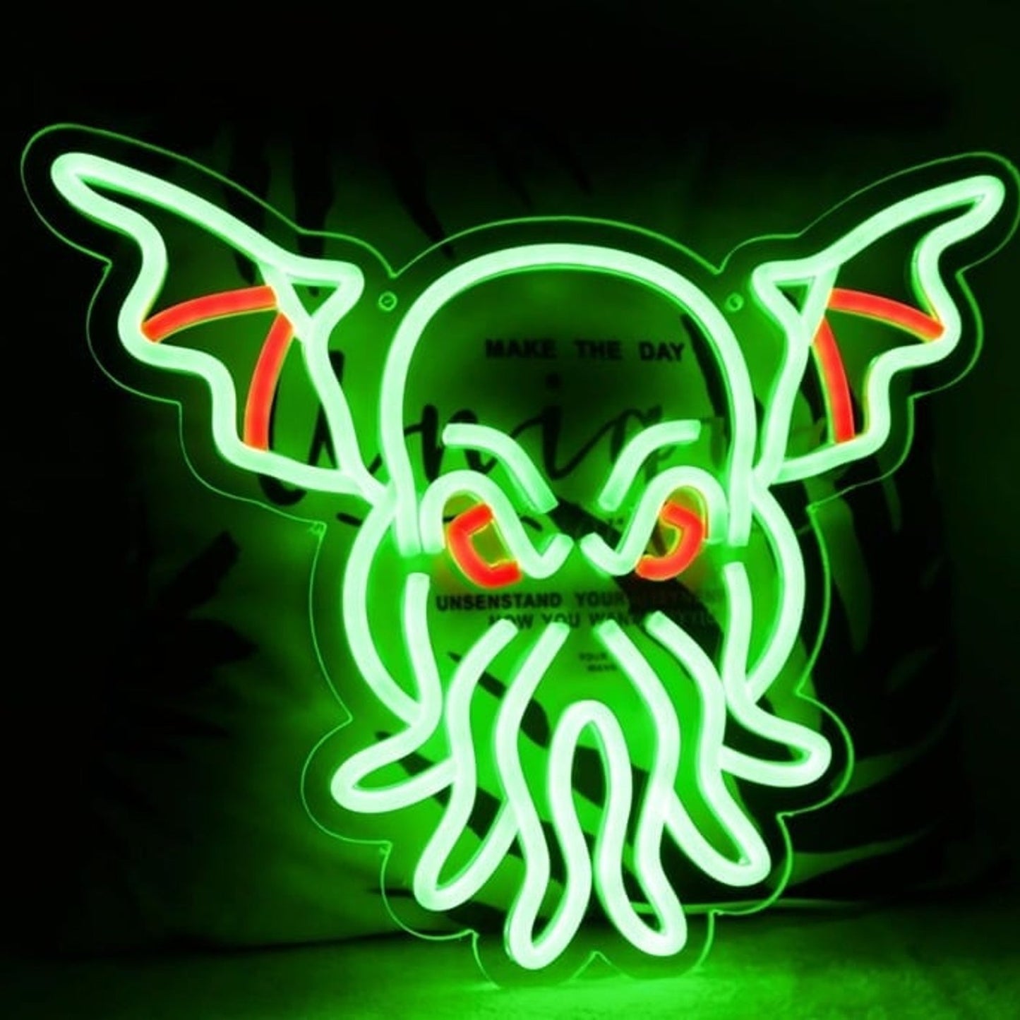 Vivid Bright Green Cthulhu Squid Octopus Monster LED Night Light Room Wall Decor
