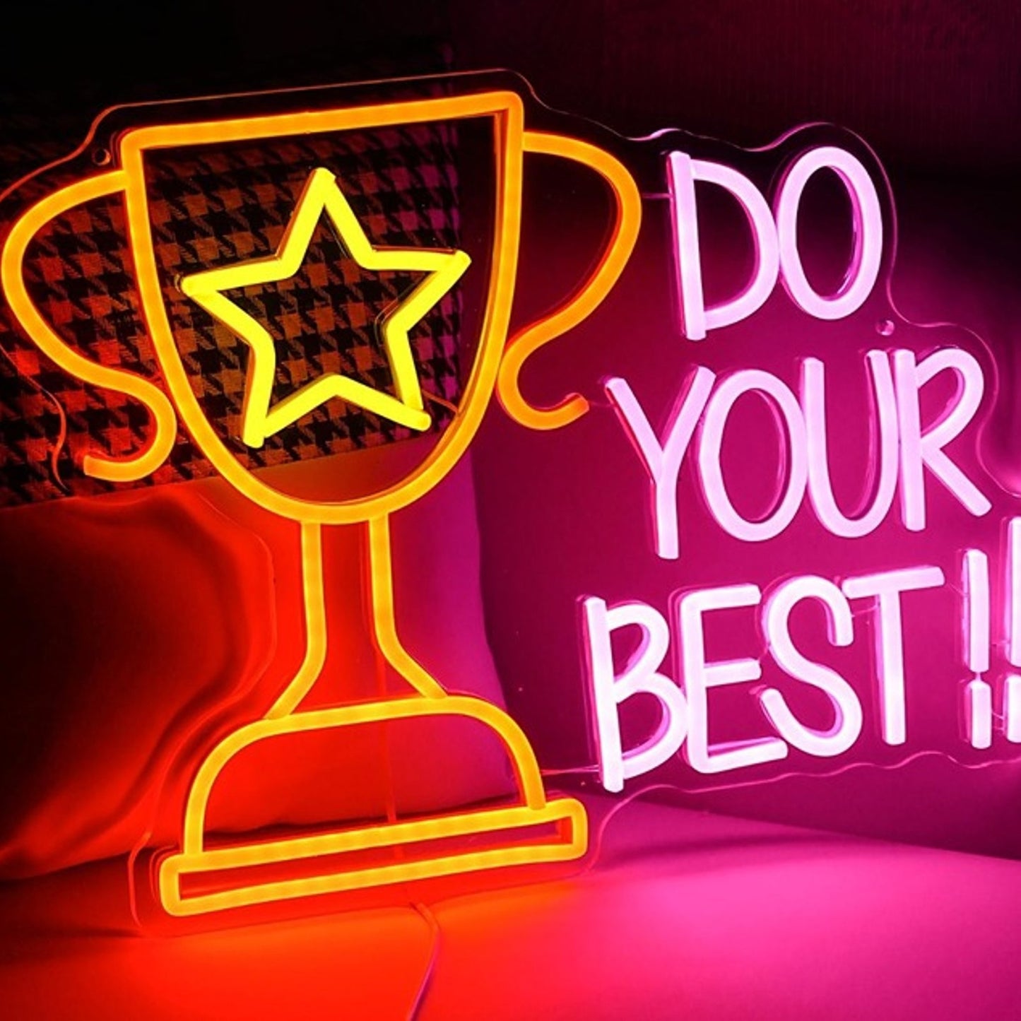 Fun Bright Colorful “Do Your Best!!” Trophy LED Night Light Room Wall Decoration