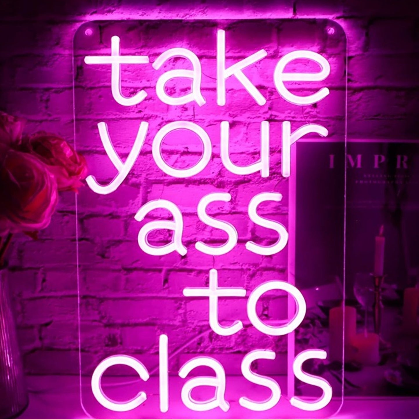 Fun Bright Pink “Take Your Butt to Class” LED Night Light Room Wall Decoration