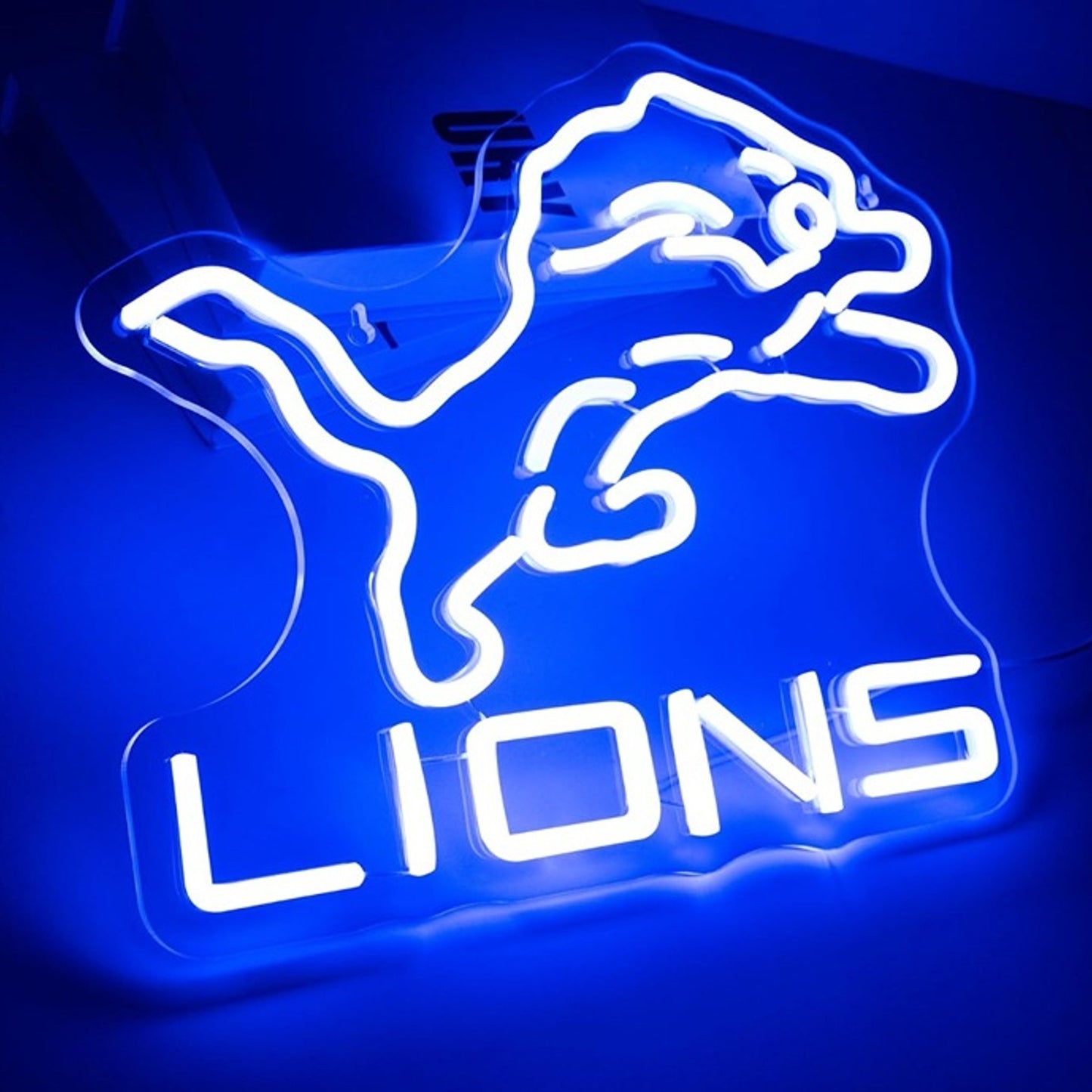 Vivid Bright Blue Detroit Lions LED Night Light NFL Football Sports Decor