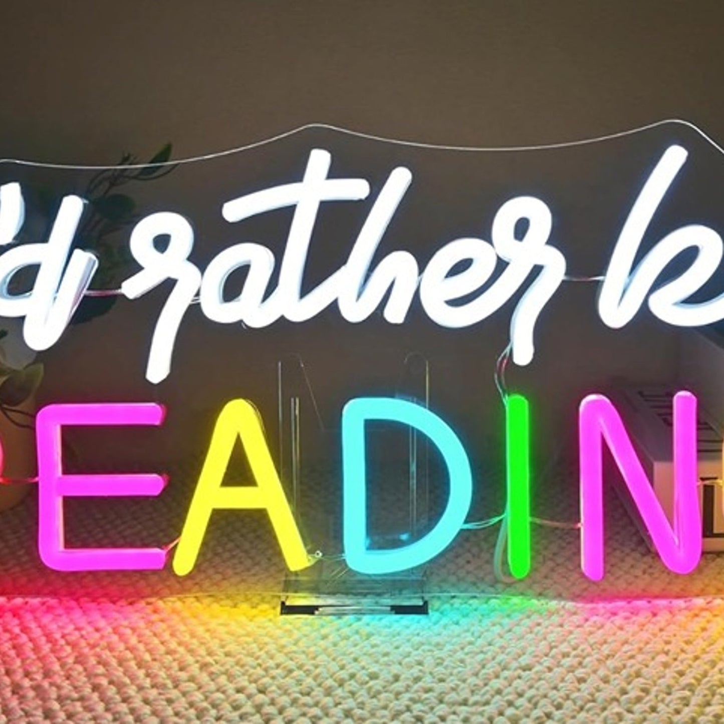 Fun Bright Colorful “I’d Rather Be Reading” LED Night Light Room Wall Decor