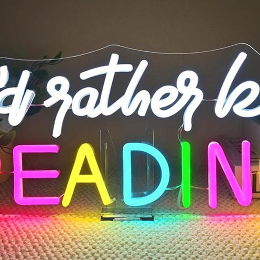 Fun Bright Colorful “I’d Rather Be Reading” LED Night Light Room Wall Decor