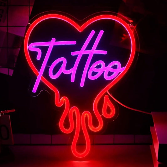 Vivid Bright Red Melting Heart “Tattoo” LED Night Light Room Wall Shop Decor