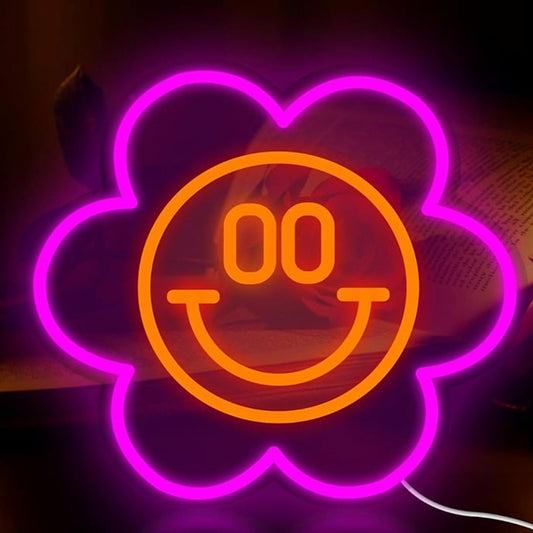 Lovely Bright Pink Flower Smiley Face LED Light Room Wall Decoration