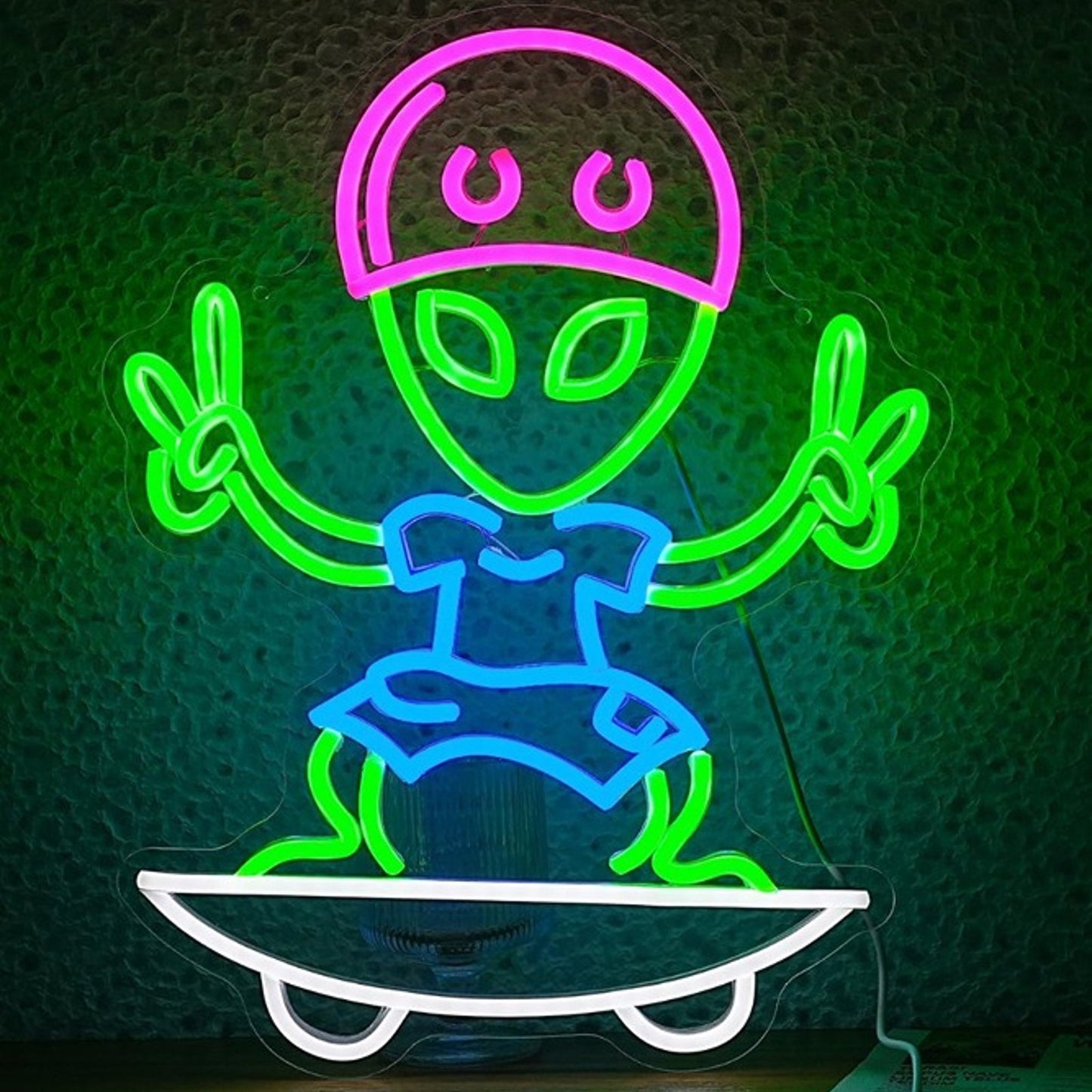 Fun Bright Alien Kid on Skateboard LED Night Light Room Wall Decoration