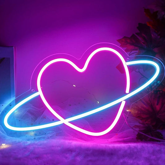 Lovely Bright Pink Planet Heart LED Night Light Room Wall Decoration