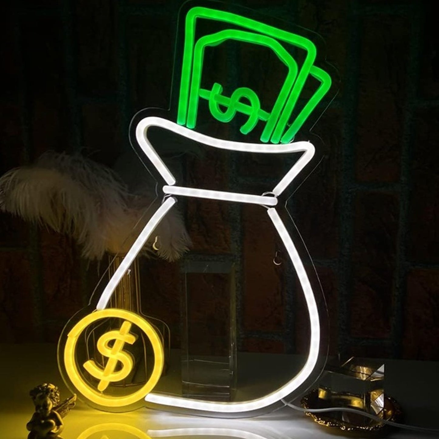 Vivid Bright Green / White / Money Bag LED Night Light Room Wall Decoration