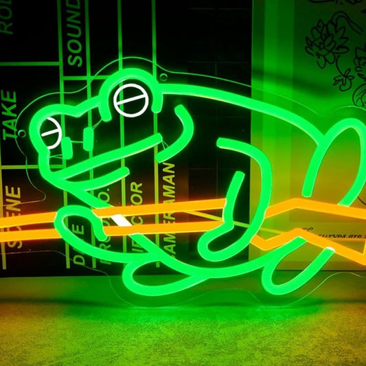 Fun Bright Green Frog Toad with Shotgun LED Night Light Room Wall Decoration