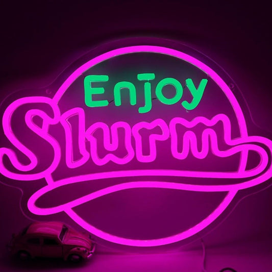 Fun Bright Pink “Enjoy Slurm” LED Night Light Room Wall Decoration