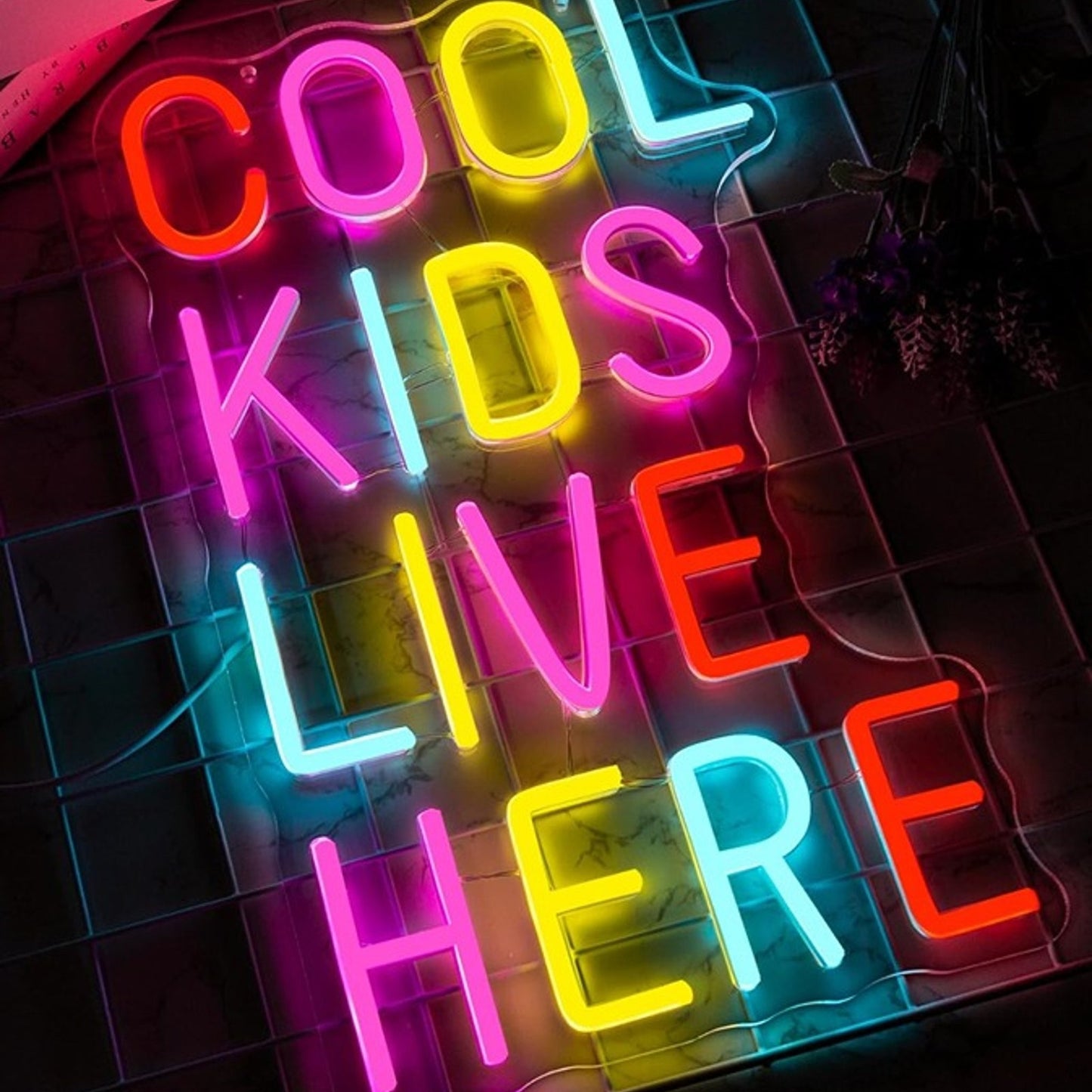 Fun Bright Colorful “Cool Kids Live Here” LED Night Light Room Wall Decoration