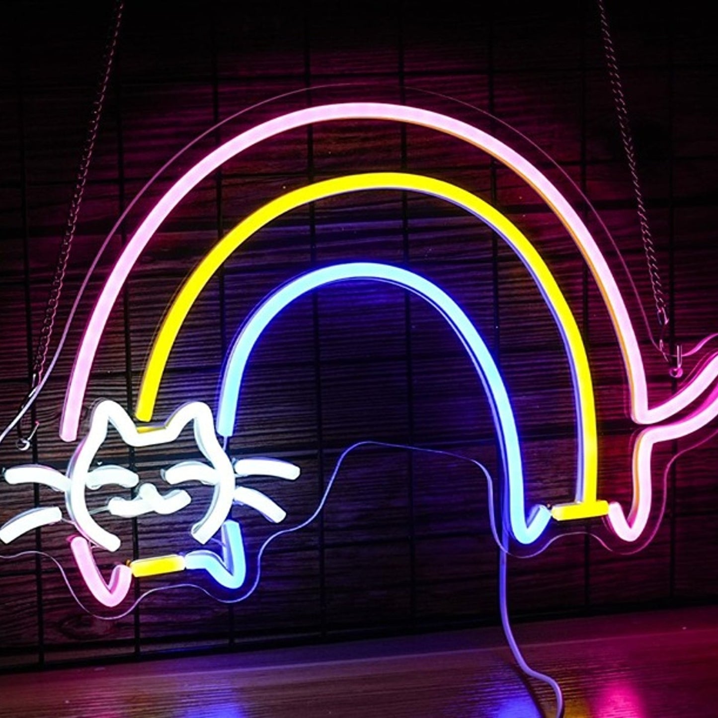 Fun Bright Long Rainbow Kitty Cat LED Night Light Room Wall Decoration