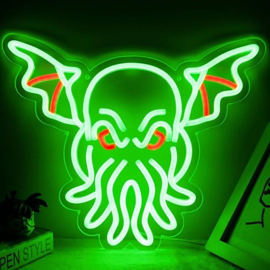 Vivid Bright Green Cthulhu Squid Octopus Monster LED Night Light Room Wall Decor