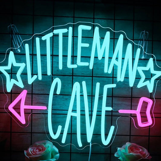 Fun Bright Blue / Pink “Little Man Cave” LED Night Light Room Wall Decoration