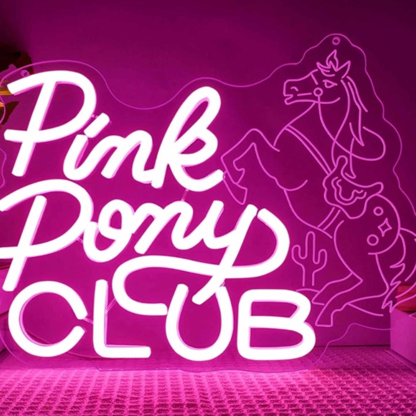 Fun Bright Pink “Pink Pony Club” LED Night Light Room Wall Decoration