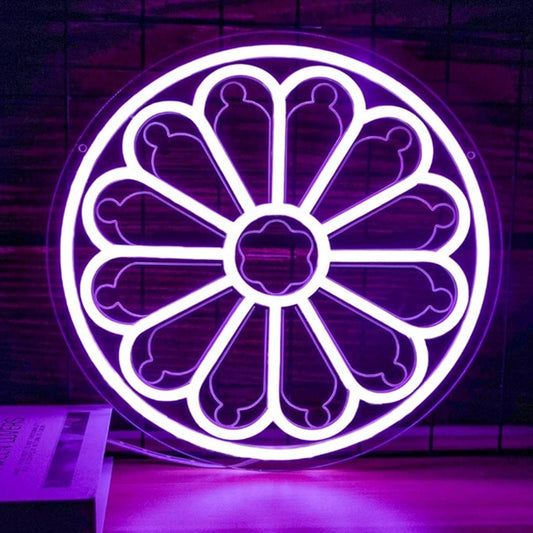 Lovely Bright Purple Circular Gothic Cathedral Window LED Light Room Wall Decor