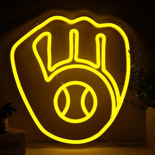 Fun Bright Yellow Baseball Catching Glove Night Light MLB Sport Room Wall Decor