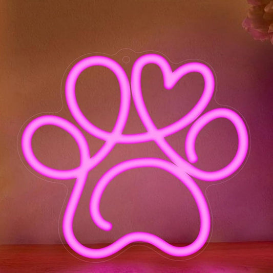 Lovely Bright Pink Puppy Paw Heart LED Night Light Room Wall Decoration