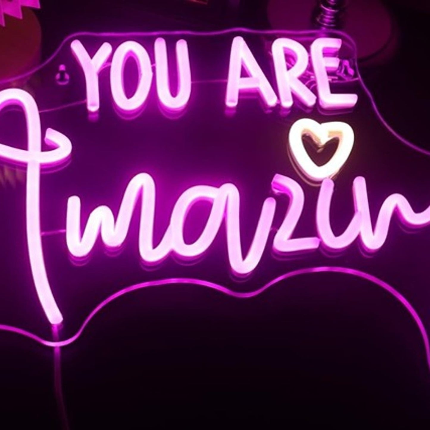 Lovely Bright Pink “You Are Amazing” White Heart LED Night Light Room Wall Decor