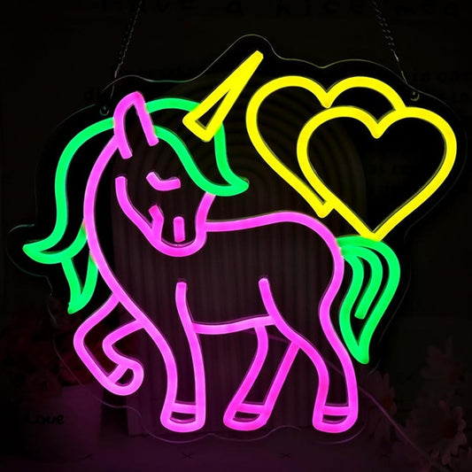 Lovely Bright Pink Unicorn Yellow Hearts LED Night Light Room Wall Decoration
