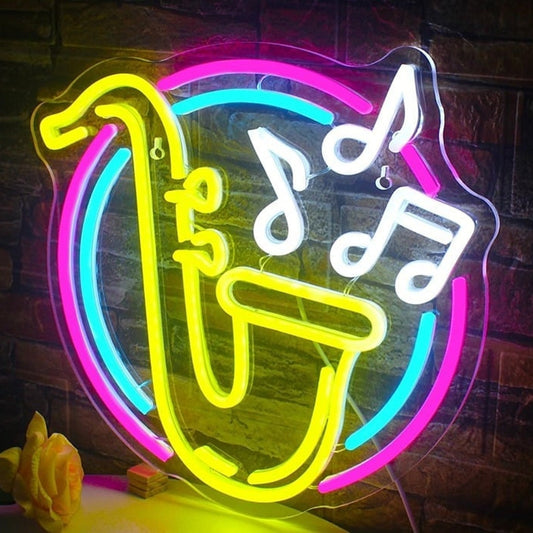 Fun Vivid Bright Round Colorful Saxophone LED Night Light Music Concert Decor