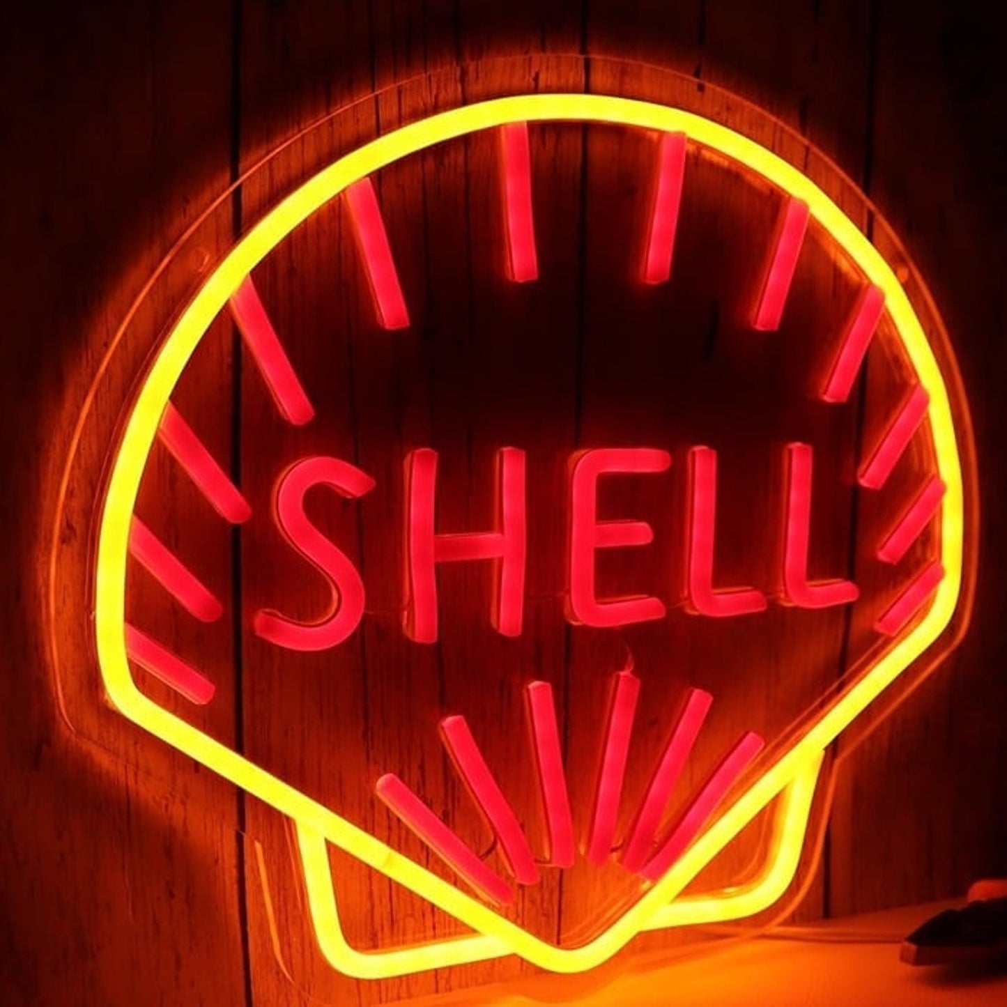Bright Yellow Red Shell LED Night Light Garage Gas Station Wall Decoration