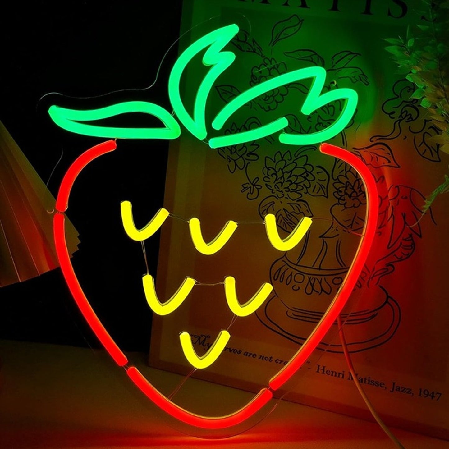 Tasty Bright Red Strawberry LED Night Light Fruit Room Wall Decoration