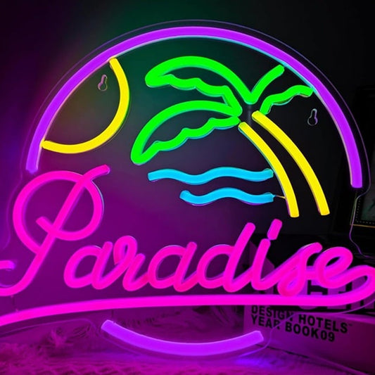 Lovely Bright Pink Paradise Palm Tree Sun Ocean LED Night Light Vacation Decor