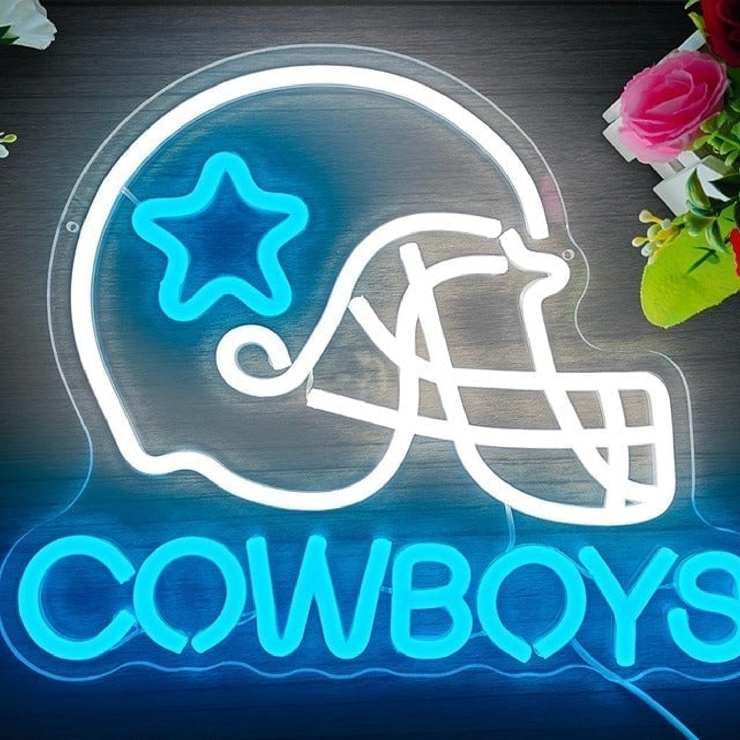 Vivid Bright Blue Star Cowboy LED Night Light NFL Football Helmet Decoration