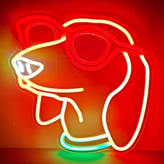 Fun Bright Dachshund Wearing Red Glasses LED Night Light Room Wall Decoration