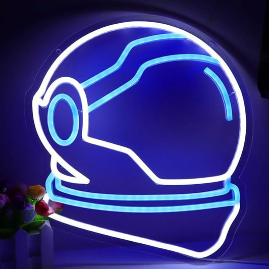 Vivid Bright Blue/White Astronaut Helmet LED Night Light Space Decor