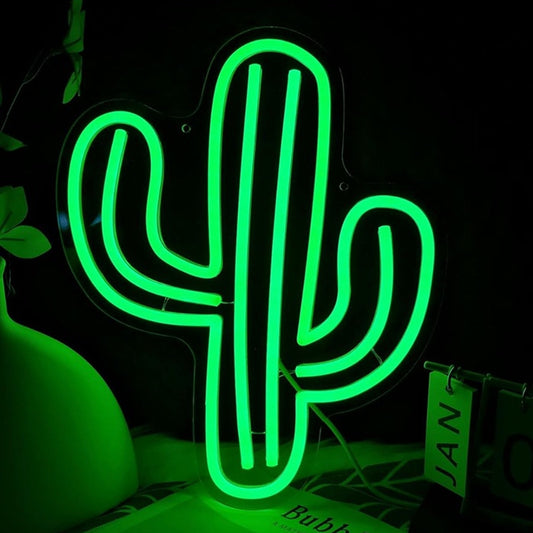 Fun Bright Green Cartoon Cactus LED Night Light Room Wall Decoration