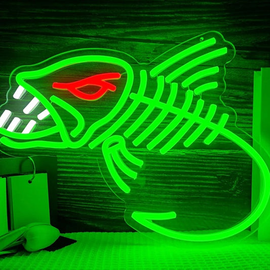 Vivid Bright Green Skeleton Fish Hook LED Night Light Room Wall Decoration