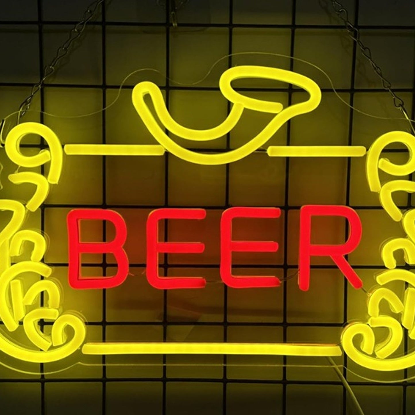 Vivid Bright Yellow Fancy Border “Beer” Sign LED Night Light Bar Wall Decoration